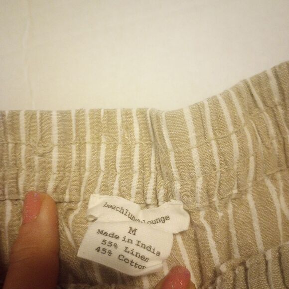 Beach lunch lounge cropped striped linen elastic drawstring waist pants - Picture 4 of 9